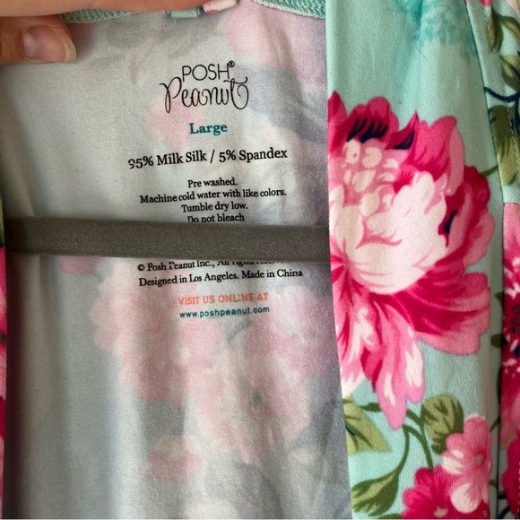 Posh Peanut Floral Maternity Robe Large Mint Green Pink Roses Hospital Outfit - Picture 2 of 9